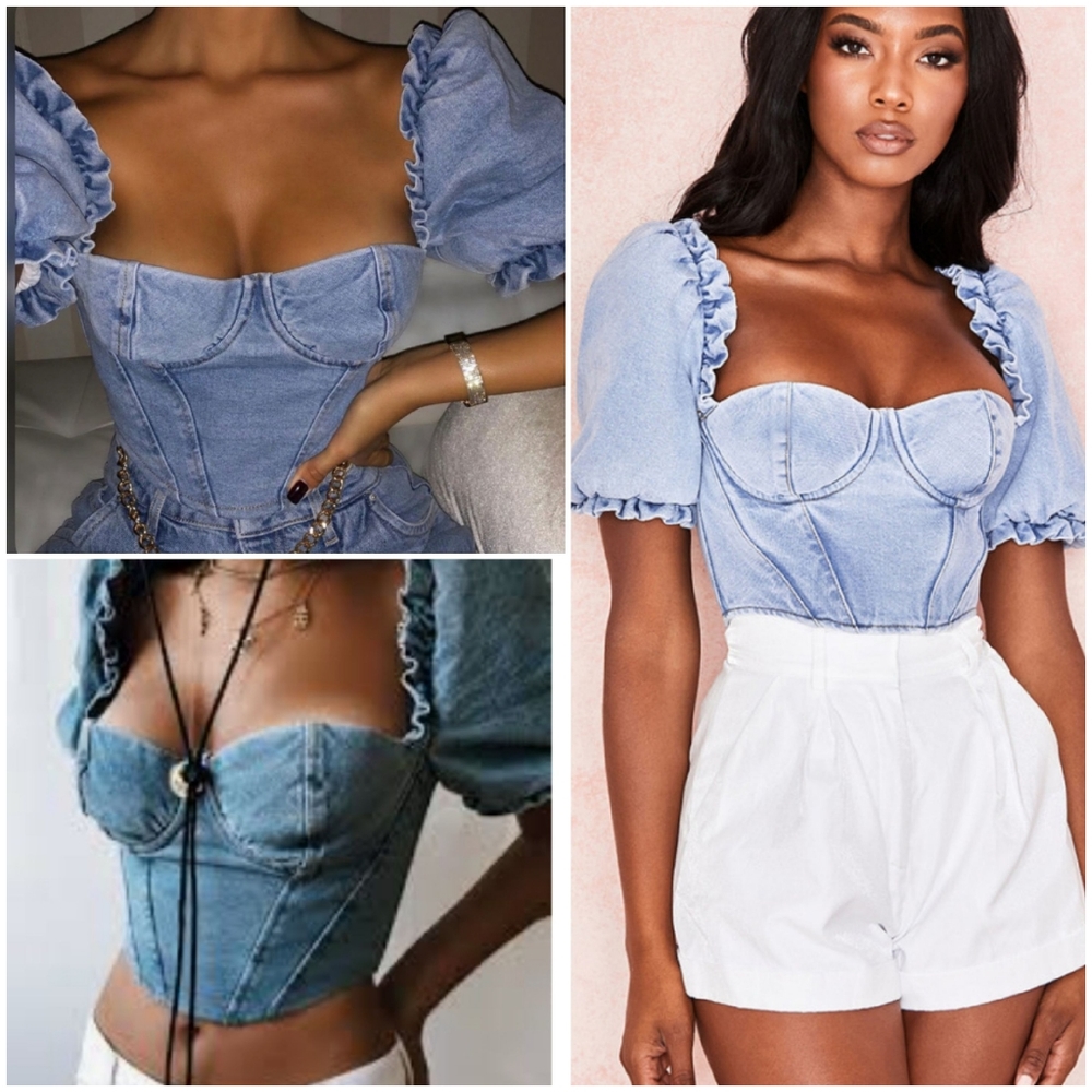 House of CB Light Blue Denim Corset Top